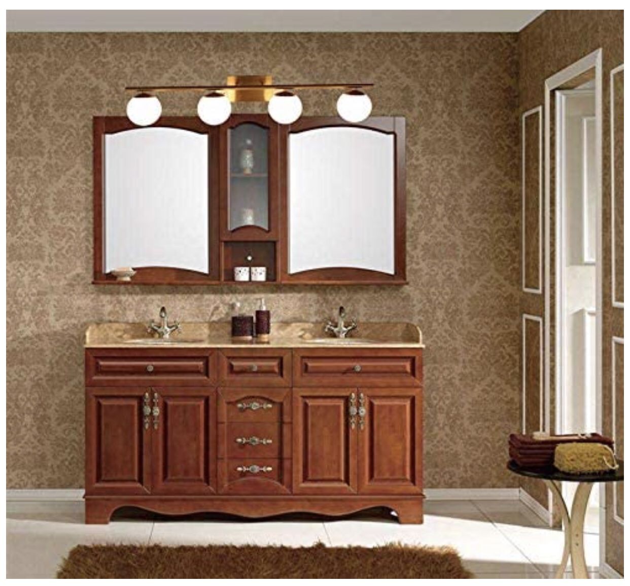 YHTlaeh New Bathroom Vanity Light Fixtures 4 Lights Brushed Brass Glass Shade Modern Wall Bar Sconce Over Mirror