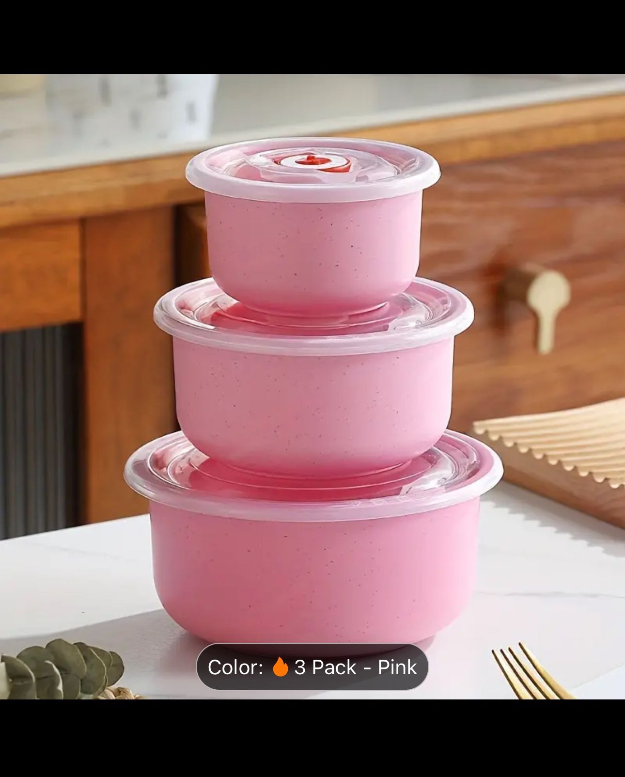 Set Of 3 Pink Plastic Storage Containers Bowl