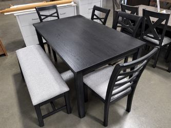 New Table and chairs with Bench, Dining Table, Chairs, Bench, Black Table, Black Dining Set, Black Wooden Table and chairs, Black Dinette Set, Kitchen