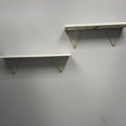 Modern Floating Wall Shelves with Gold Metal Brackets – Set of 3