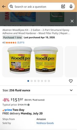 Abatron WoodEpox Kit - 2 Gallon - 2-Part Structural Epoxy Adhesive and Wood Hardener - Wood Filler Putty Repair Damaged Wood, Easy to Use, Wood Filler