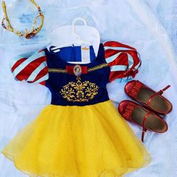 Toddler Girls Snow White Costume Sz 3-4 Headpiece And Shoes