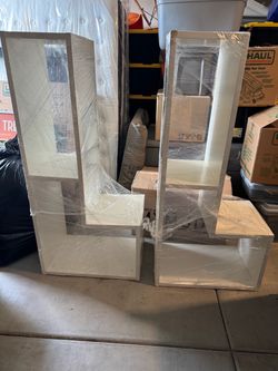 White Wood Bookcase Shelving Units – Set of 2