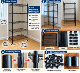 5-Tier Black Metal Wire Shelving Unit – Excellent Condition