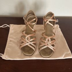 Bloch Ladies Rose Gold Satin Latin Dance Shoes Size 7