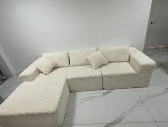 Beige Corduroy Sectional Sofa with Chaise OR BETTER OFFER