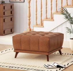 Square Ottoman Footstool, Ottoman Chair with Large Seat, Faux Leather Upholstery Coffee Table, Modern Side Table for Living Room Bedroom Home Decor, B
