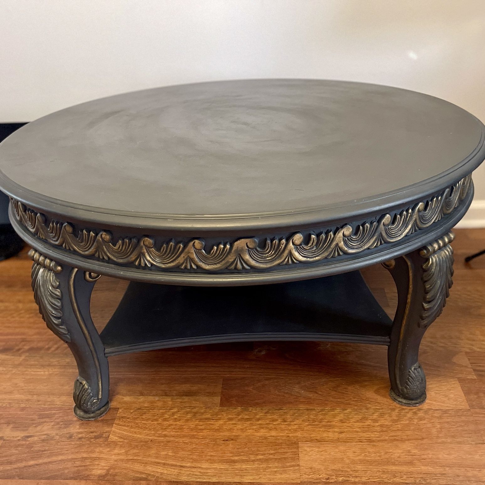 Round Gray and Gold Chalk Painted Coffee Table 42”