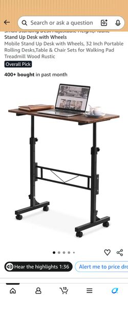 Mobile Standing Desk with Wheels Adjustable Height