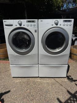 LG Front-Load Washer & Dryer Set with Pedestals (White)