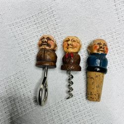 (3) Set Wooden Hand Carved Wine/bottle 
