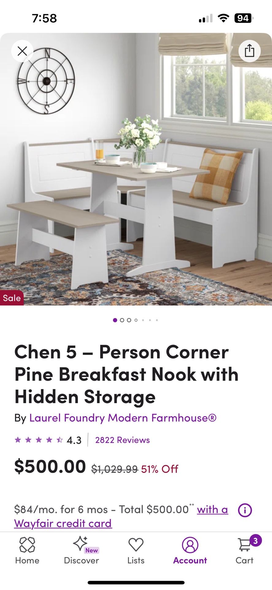 Breakfast Nook Table Set