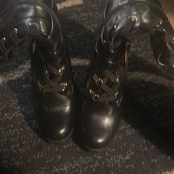 Black Leather Thigh High Boots