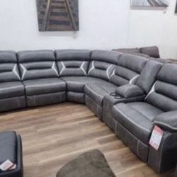 New Dark Gray Ashley Brand Power Reclining Sectional Sofa Couch 