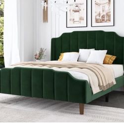 Queen Bedframe Green Velvet
