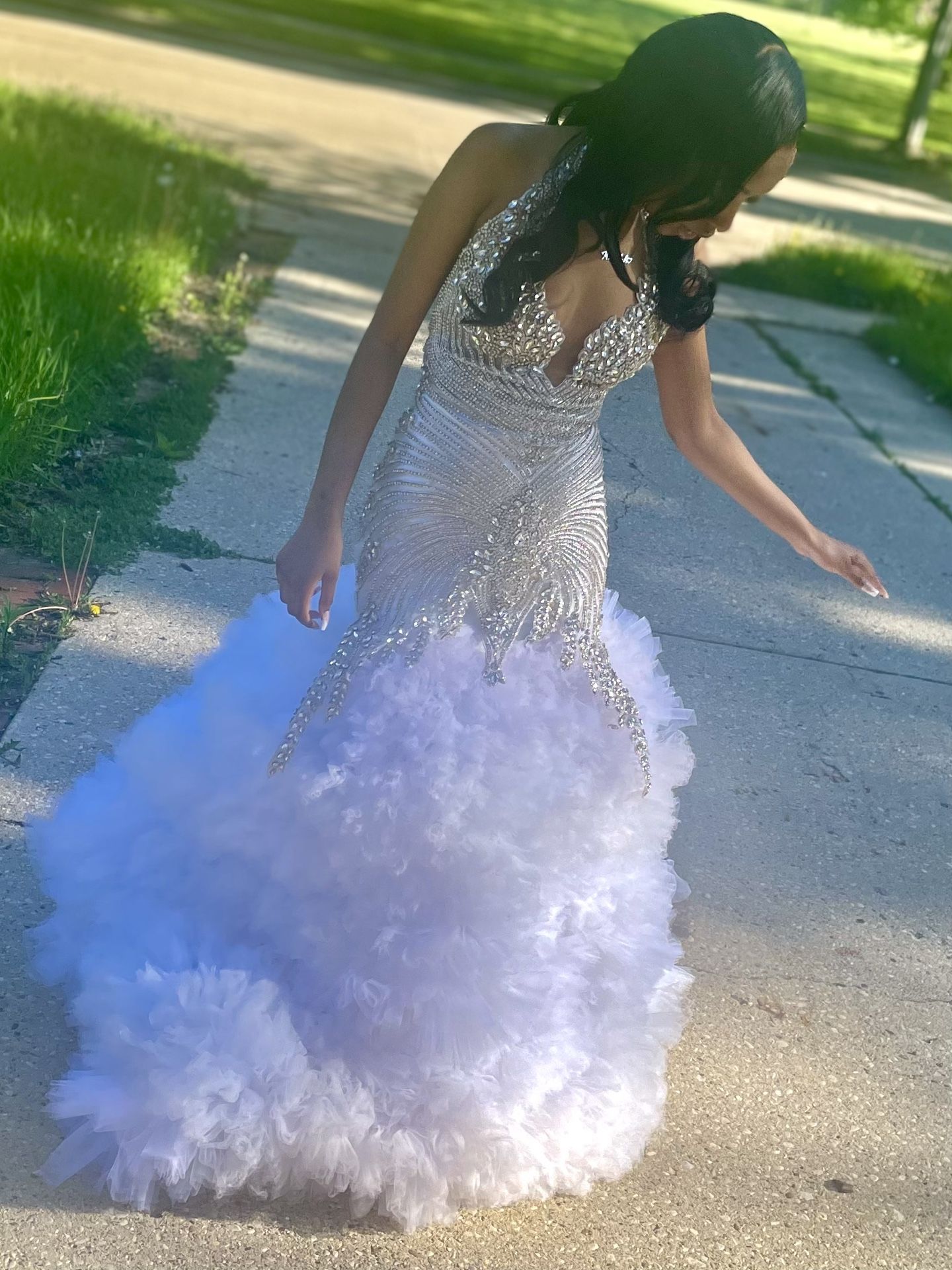 Silver And White Prom Dress