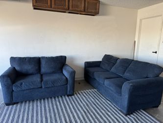 Blue Loveseat Sofa Couch Living Room Set 