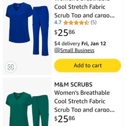 M&M SCRUBS Women's Breathable Cool Stretch Fabric Scrub Top and cargo Pant Set 