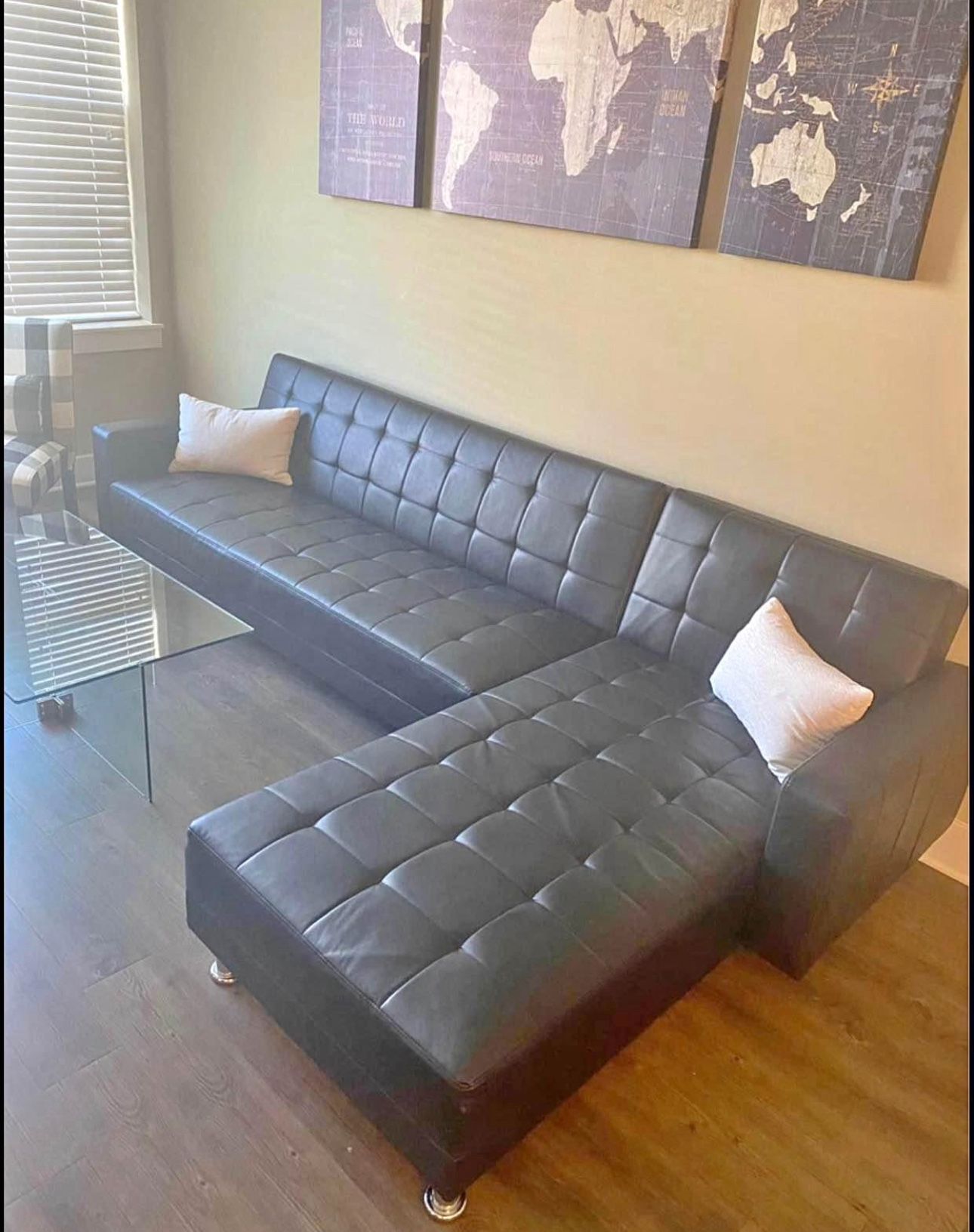 New Black L Shape, Reversible Chase, Sectional Sofa, Couch