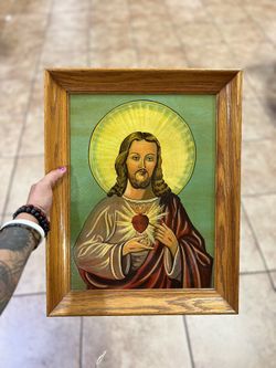 Vintage Jesus Painting Acrylic 