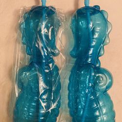 2 Adorable Seahorse 48oz Cups with Straws
