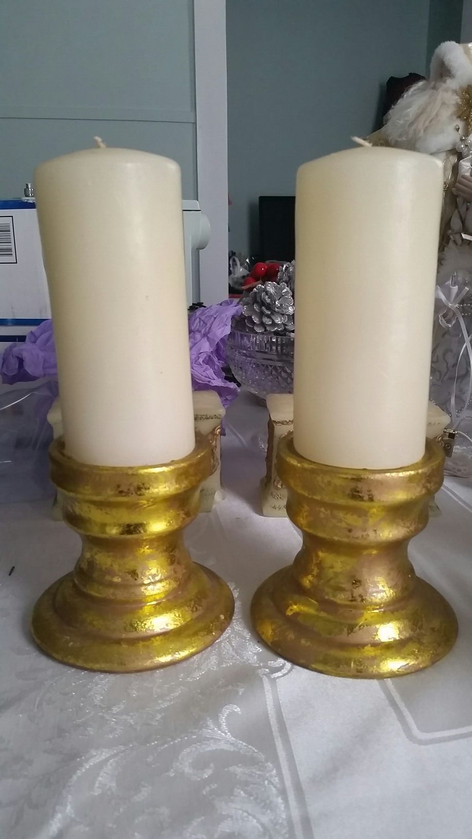 Candles on Gold Base. 10 1/2 inches high.