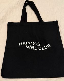 Happy Girl Club Graphic Slogan Black Tote Bag