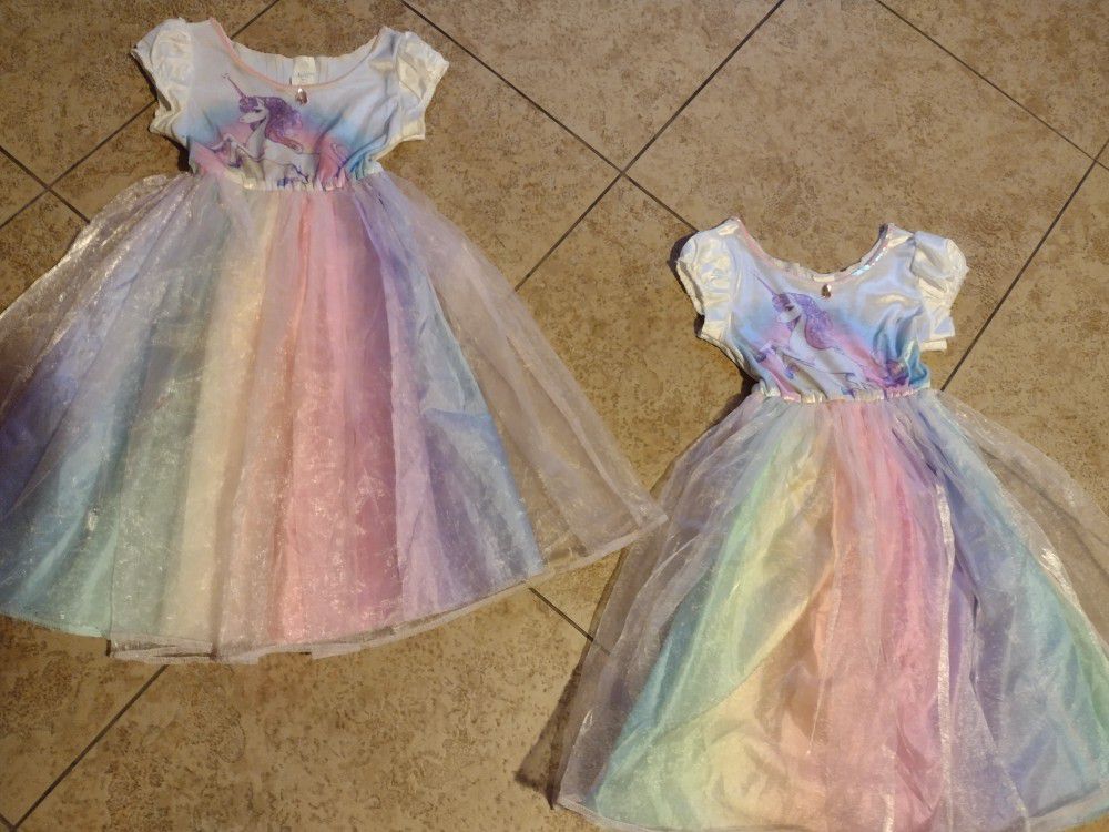 2-TWIN Pretty Rainbow Unicorn Sleeveless Costume Dresses