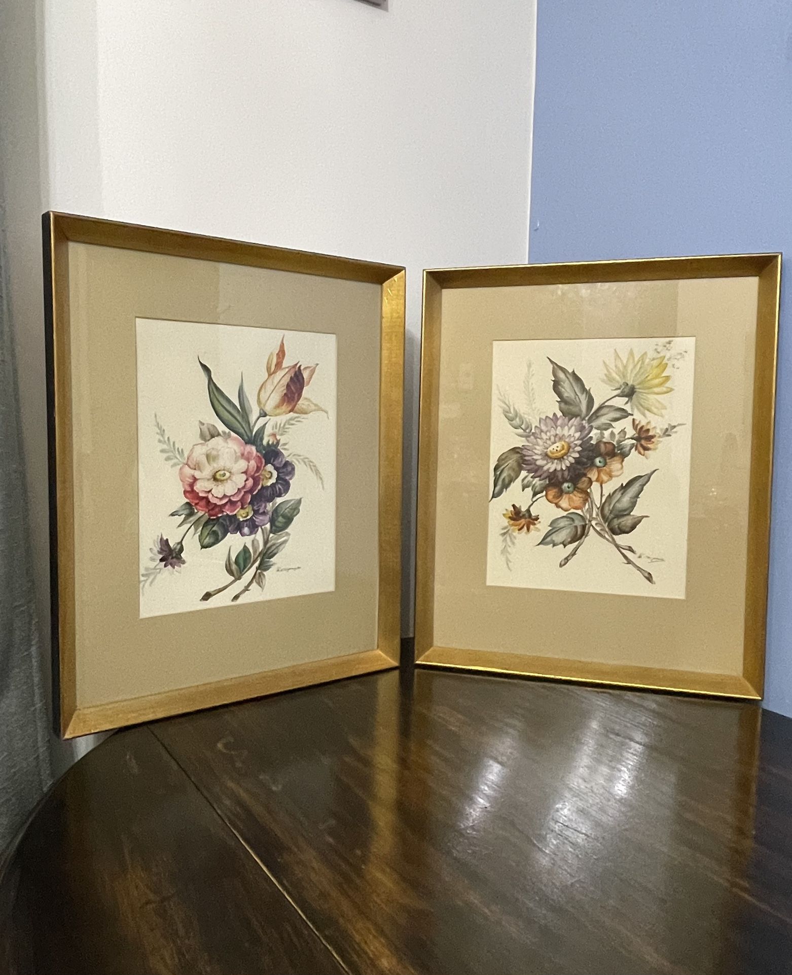 Set Of 2 Antique Floral Lithograph