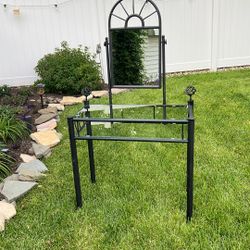 Black Double Glass Shelf Vanity With Mirror