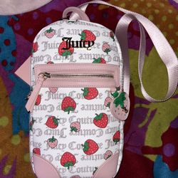 (Pending/On hold) NWT Juicy Couture Freshly Picked Sling Bag - Pecan White & Pink - Strawberries