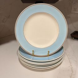 7 Homer Laughlin Eggshell Cavalier Solitude Dinner Plates HLC Ironstone Blue