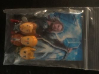 4 piece Thor figurine set. 12 dice. 3 ducks. 3 figures