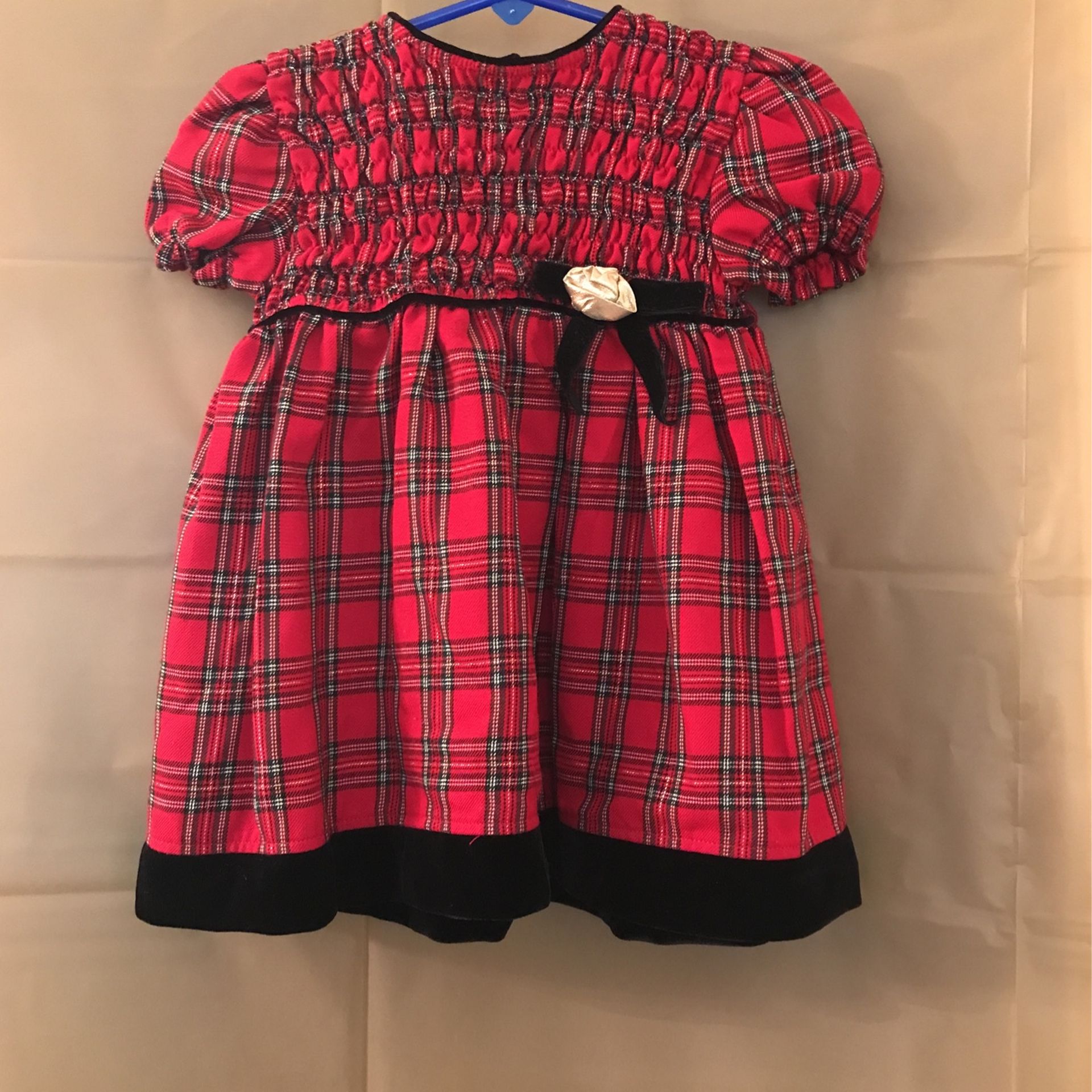 Rose Cottage Holiday Dress Red, Green, Black And Gold Size 24 Months 