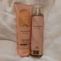 Bath & Body Works 2PC SET Sun Blooms & Suede Mist & Body Cream 