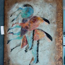 Vintage  LEE REYNOLDS Tribal Native American Southwest Painting Horses 
