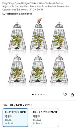 Easy-Snap Open Design Chicken Wire Cloche (6-Pack) - Adjustable Garden Plant Protectors from Birds & Animals for Large Plants & Flowers,18" D x 26" H