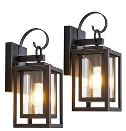 snycul 2-pack outdoor wall lights with waterproof, exterior lighting fixtures wall mount, black finish with gold trim porch lights outdoor wall sconce
