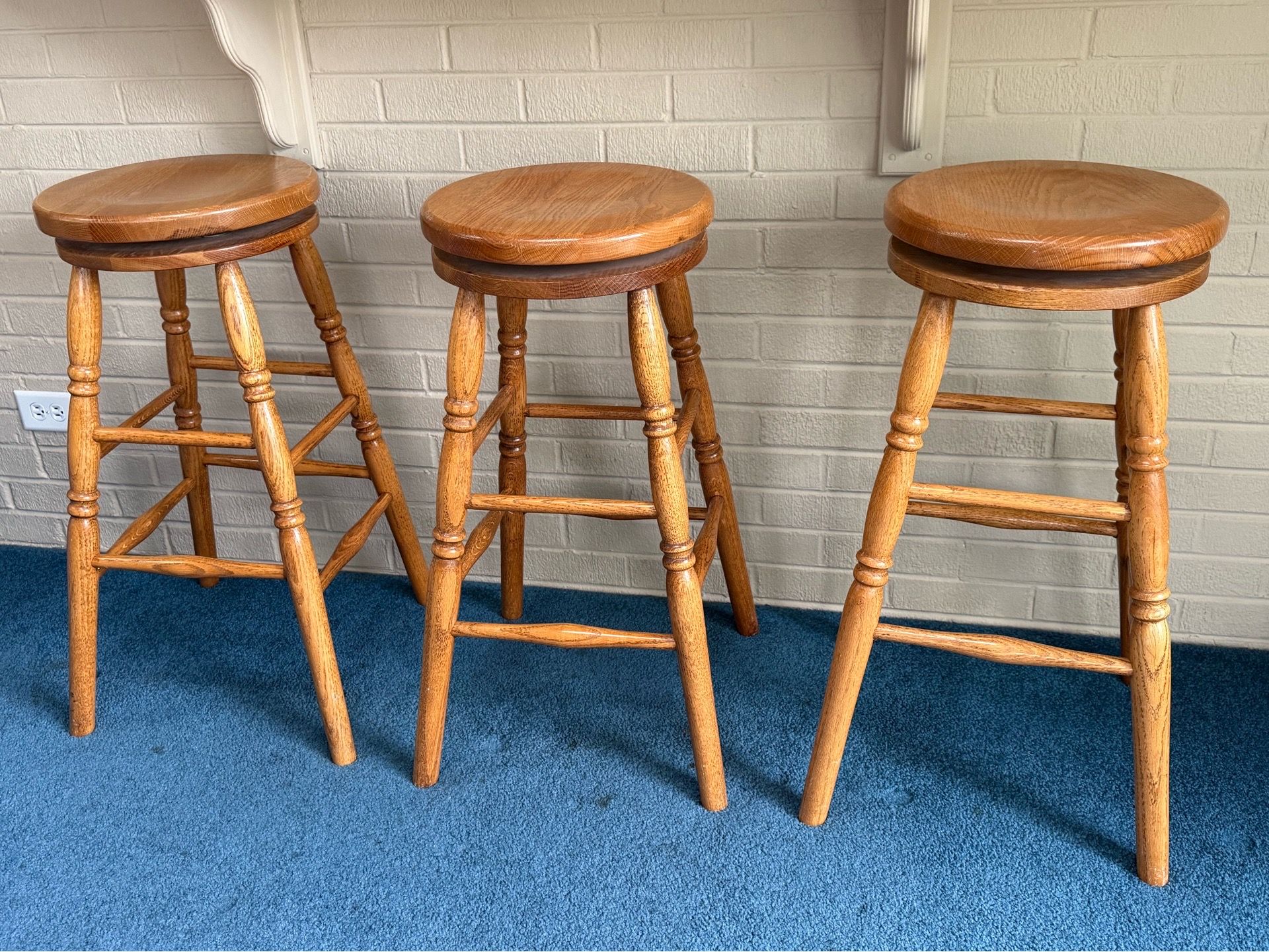 3 Oak Stools - swivel seats