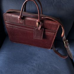  Allen Edmonds Single Gusset Leather Briefcase – Burgundy / Chili – Excellent Condition 