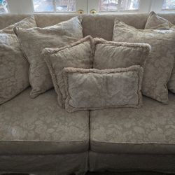 Cream Color damask Sofa and Oversized Chair 