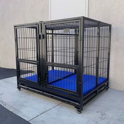 $280 (Brand New) X-Large 49” heavy duty folding dog cage 49x38x43” double-door kennel w/ divider