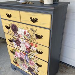 Nice Tall Dresser Grey Yellow Floral 