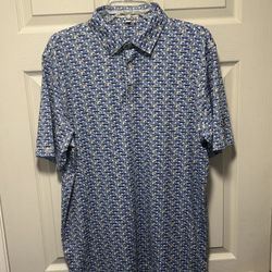 Straight Down Polo Golf Shirt Men’s Medium Van AOP Pattern UPF 50 Blue