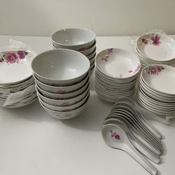 65 pieces NEW  rice, soup, spoon, sauce dishes