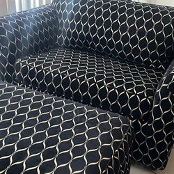 Bohemian Black And White Oversized Loveseat  And Ottman 