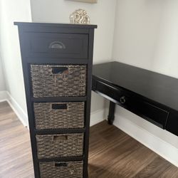 	Tall wicker drawer tower