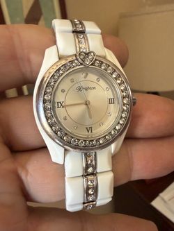 Brighton Dana Point Crystal Bezel Clear Ceramic Bracelet With Stones Watch