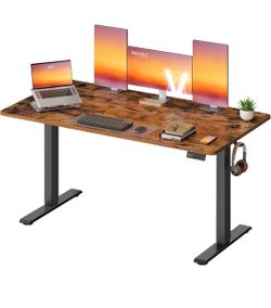 Electric Standing Desk, 55.1 x 27.6 Inches Height Adjustable Desk, Sedentary Reminder, 4 Memory Heights, for Home Office, Rustic Brown