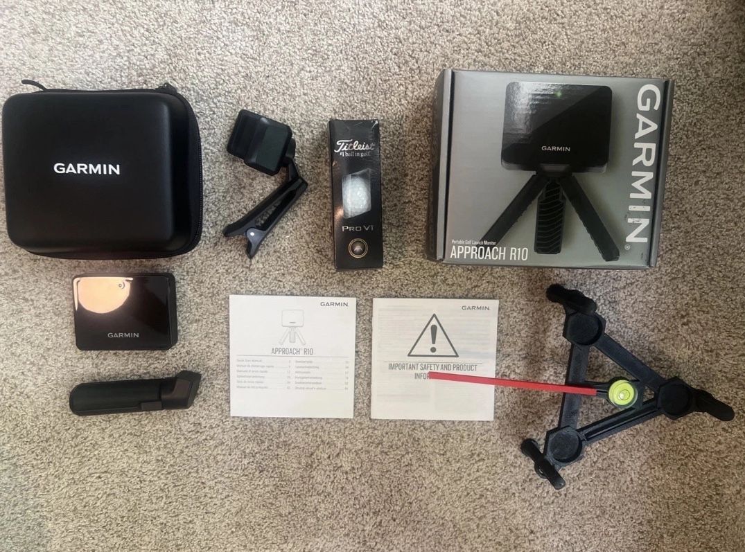 Garmin R10 Golf Launch Monitor Bundle (Stand, ProV1 RCT, Case, And More)